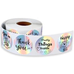 25mm Rainbow Laser Thank You Stickers Small Business Stickers 50-500pcs Adhesive Labels For Business Boutiques Wrapping Supplies
