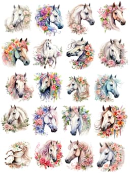 20pcs Watercolor flowers horse Sticker DIY Scrapbooking Album Junk Daily Planner Stationary for clippings, diaries, laptops