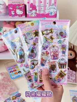 Kawaii Glittering 3D Capsule Stickers Cartoon Scrapbooking Diy Diary Stationery Sticker Cute Gift School Supplies