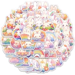 50PCS Rainbow Rabbit Stickers Cartoon Exquisite Handbooks Material Phone Cases Laptop Suitcases Water Cups Waterproof Stickers