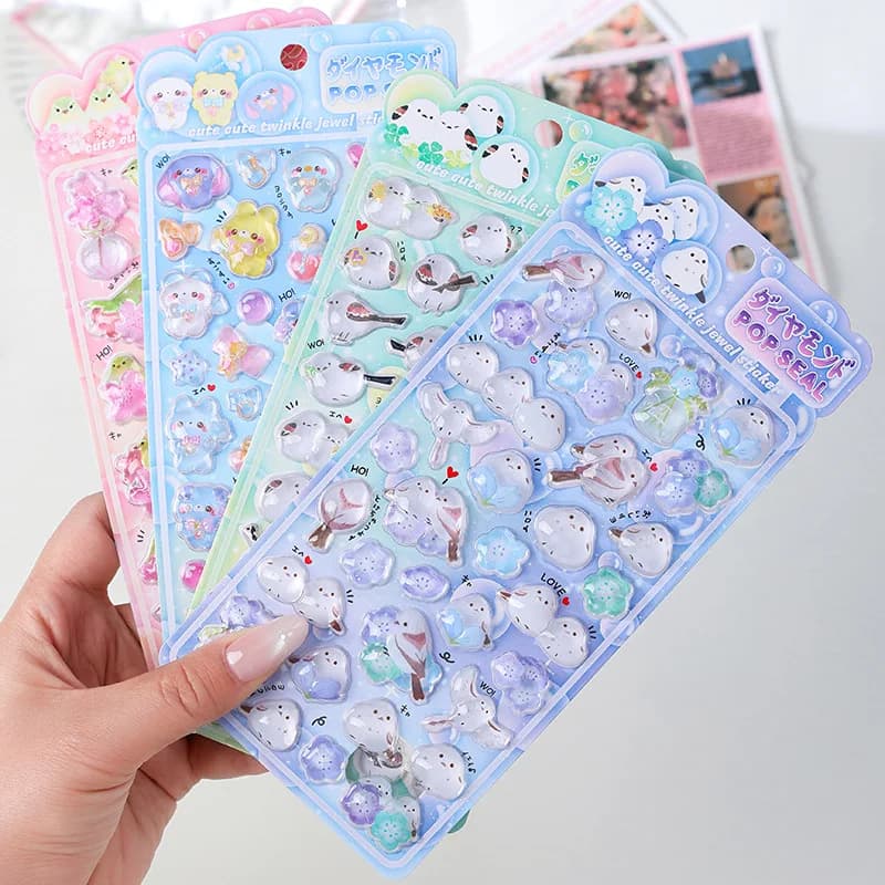 1 pc/4 pcs Cute Cartoon Birds Bear Drop 3D Relief Stickers Journaling DIY Diary Stationery Sticker Decor School Supplies