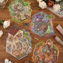 3 pcs 3d Landscaping Stickers Cartoon Miniature Scene Diy Cabin Scene Stacking And Pasting Hand Account Cute Gift For Kid Child