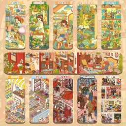 JIAMEI Kawaii 3D Cartoon Grid Space Code Goods Sorting and Storage Miniature Scene Stickers DIY Handmade Stacking Festival Gifts