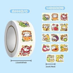 500Pcs/Roll Kawaii Fruit Cat Stickers, 14 Cute Cartoon Patterns Decals for Laptop Journal DIY Craft Decor