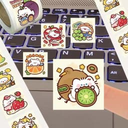 500Pcs/Roll Kawaii Fruit Cat Stickers, 14 Cute Cartoon Patterns Decals for Laptop Journal DIY Craft Decor