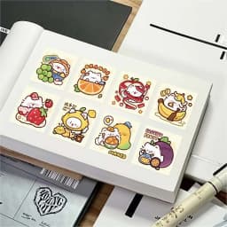 500Pcs/Roll Kawaii Fruit Cat Stickers, 14 Cute Cartoon Patterns Decals for Laptop Journal DIY Craft Decor