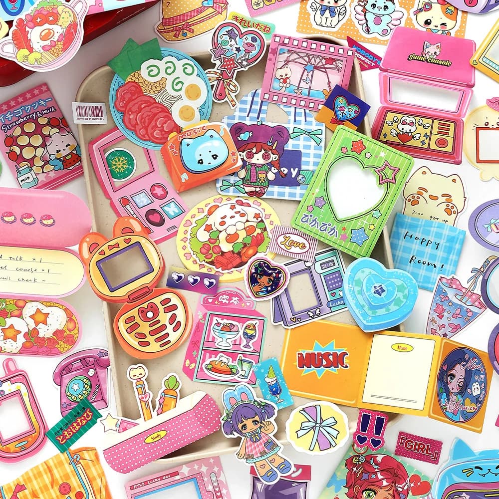 20/80pcs Neon Tribe Series Kawaii Ins Cartoon Small Element Adhesive Label Material Pack Scrapbooking DIY Aesthetic Stationery