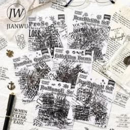 JIANWU Pure Poet Series Vintage English Text Letter Material Collage PET Sticker Creative DIY Journal Scrapbooking Stationery