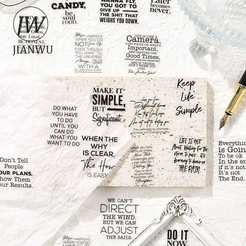JIANWU Pure Poet Series Vintage English Text Letter Material Collage PET Sticker Creative DIY Journal Scrapbooking Stationery