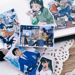 21pcs Cute Japanese Stationery Stickers for DIY, Waterproof and Artistic Decals with Fresh Girl Images, Journals and Notebooks