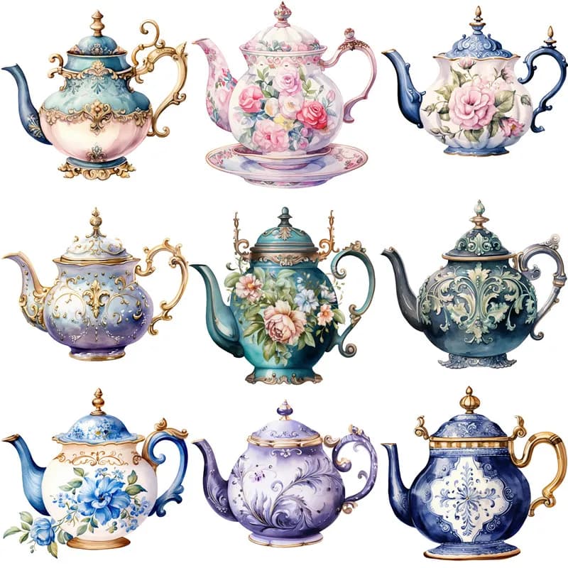 15Pcs/Pack Vintage Tea Cup Sticker DIY Craft Scrapbooking Album Junk Journal Decorative Stickers