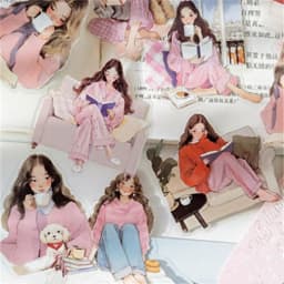 30 Pcs/Pack Reading Girl Stickers Aesthetic Stick Labels Decorative Diary Album Material Scrapbooking Supplies