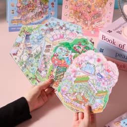 Kawaii 3D Rainbow Island Series Miniature Scene Stickers Book Visual Stacking DIY Pocket House Stickers Children's Festival Gift