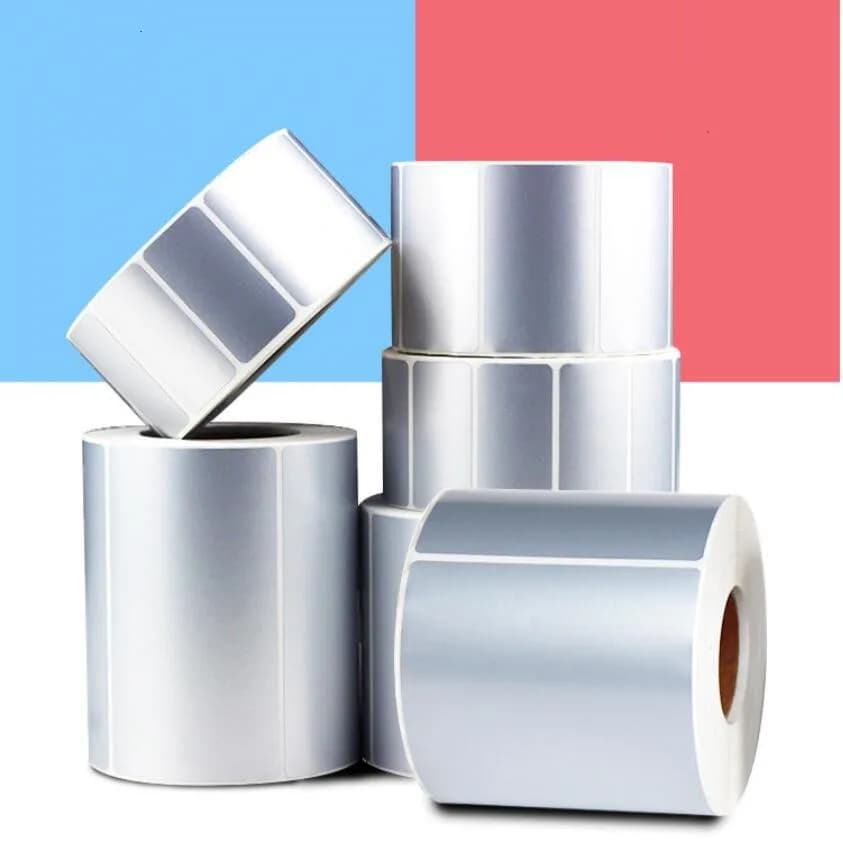 Silver Thermal Transfer Labels PET barcode adhesive sticker Waterproof Tear-proof oil-proof Thermal Transfer Ribbon Printer Stic