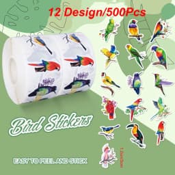 500Pcs /1 Rolls 2.5cm/1inch Colorful Bird Shaped Sticker Decoration Gift Box Sticker Label Stationery Sticker