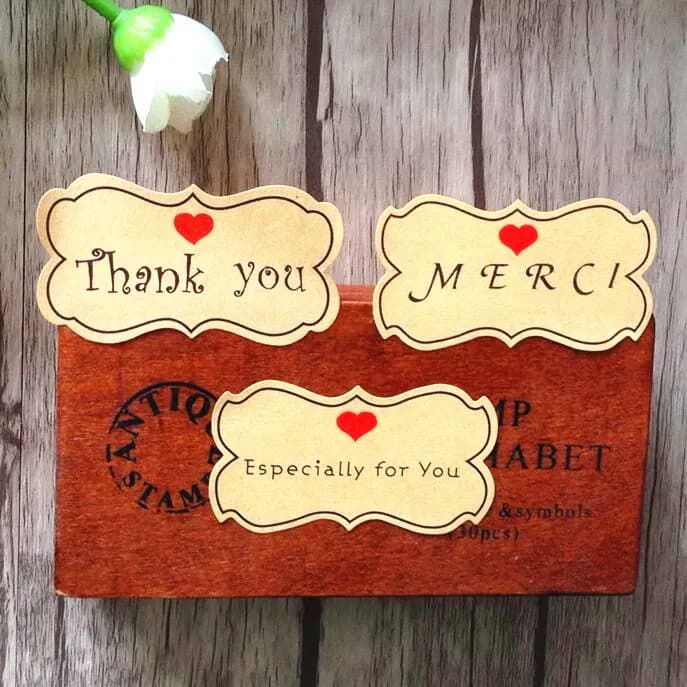80pcs/lot French Merci English Thank You Kraft Adhesive Gift Seal Label for Baking Sticker Students' DIY Work Tools