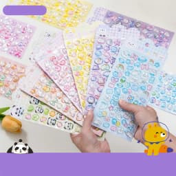 Cute Cartoon Animal 3D Solid Clear Crystal Embossed Stickers for DIY Scrapbook Phone Case Decoration Birthday Gift Reward