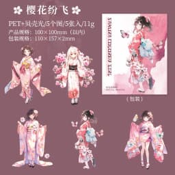 5pcs/1pack Kawaii Stationery Stickers Sakura maiden Diary Planner Decorative Mobile Stickers Scrapbooking Craft Stickers