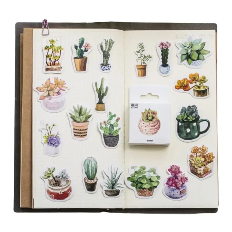 46pcs Green Cactus Plant Decorative Washi Stickers for Scrapbooking Diary Stationery Album Stick Labels