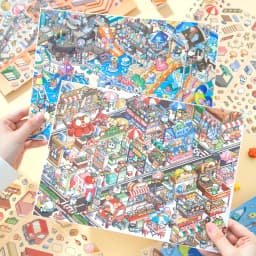 Amusement Park Series Large Landscape Stickers Miniature Scene Creative Stationery Decompression Art Supplies for Office Use