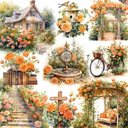 20Pcs/Pack Orange Rose Garden Sticker DIY Craft Scrapbooking Album Junk Journal Decorative Stickers