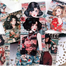 16pcs Hong Kong Style Girls Stickers Pack Aterproof DIY Cute Characters and Chinese Design for Scrapbook and Kid's Stationery