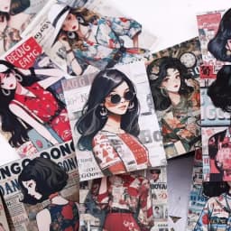 16pcs Hong Kong Style Girls Stickers Pack Aterproof DIY Cute Characters and Chinese Design for Scrapbook and Kid's Stationery