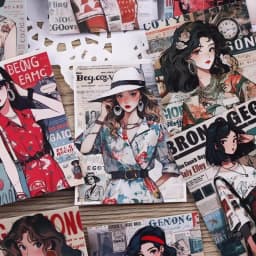 16pcs Hong Kong Style Girls Stickers Pack Aterproof DIY Cute Characters and Chinese Design for Scrapbook and Kid's Stationery
