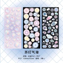 3pcs Colorful Party Decorative Stickers Cute butterfly feather bubble Scrapbooking Label Diary Stationery Art Journal Planner