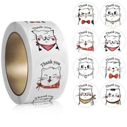 500pcs/roll Thank You Cat Stickers Cute Cartoon Animal Stickers Kids Gift Party Birthday Packaging Sealing Baking Business Label