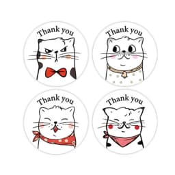 500pcs/roll Thank You Cat Stickers Cute Cartoon Animal Stickers Kids Gift Party Birthday Packaging Sealing Baking Business Label