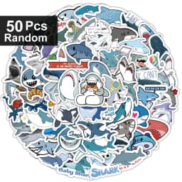 50-300p Sharks Ocean Fish Kawaii Stickers Toys Cute Cartoon Decals For Kids DIY Laptop Scrapbook Stationery Fridge Funny Sticker