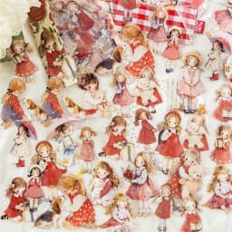 40pcs/pack Kawaii Ins Aesthetic Stationery Stickers Cute Doll PET Stickers DIY Scrapbook Diary Album Junk Journal Decoration
