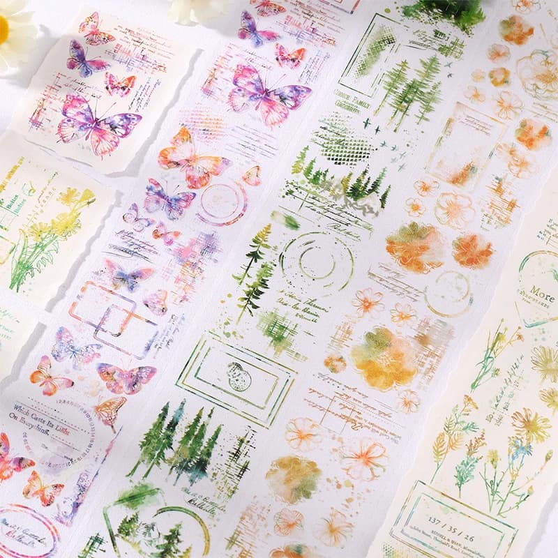 Journal GO 5x200cm Forest Butterflies PET Tape Landscape Stickers DIY Scrapbooking Diary Collge Junk Journal Masking Tape