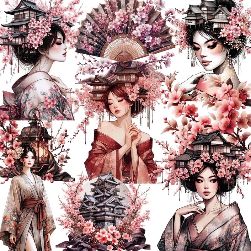 12Pcs/Pack Sakura Palace Kimono Girl Sticker DIY Craft Scrapbooking Album Junk Journal Decorative Stickers