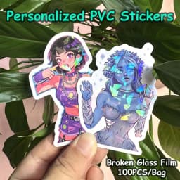 100PCS Custom Hologram Diaomnd Film Stickers Waterproof PVC Vinyl LOGO Cartoon Decoration Personalized Label For Business
