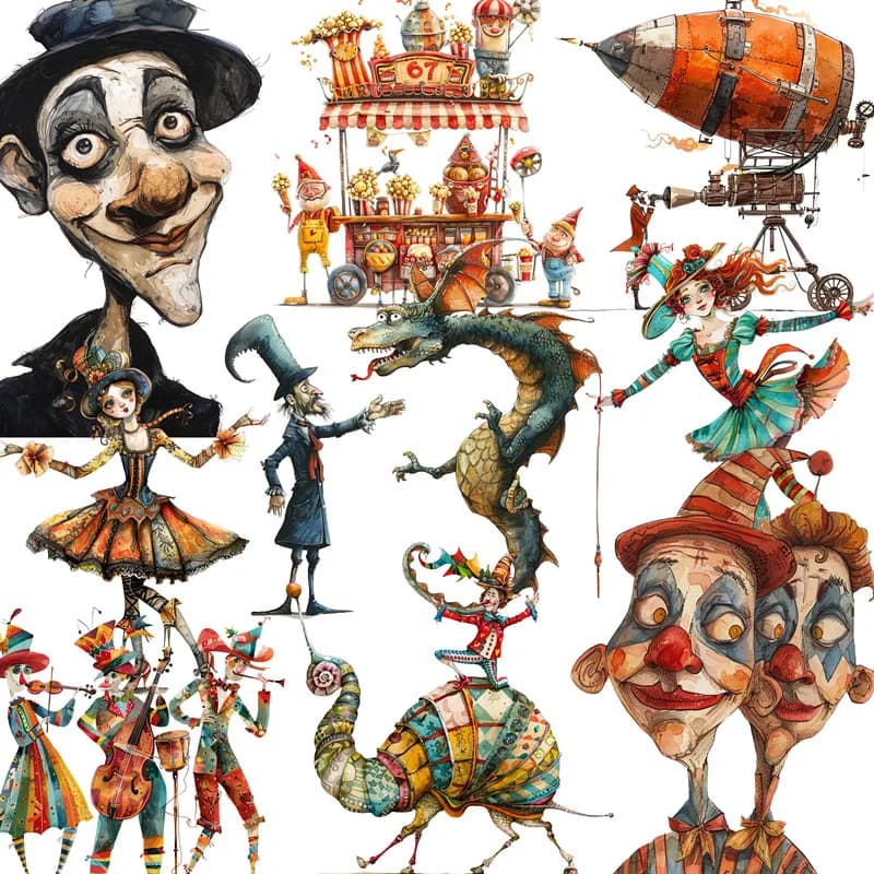 20Pcs/Pack Fun Circus Sticker DIY Craft Scrapbooking Album Junk Journal Decorative Stickers