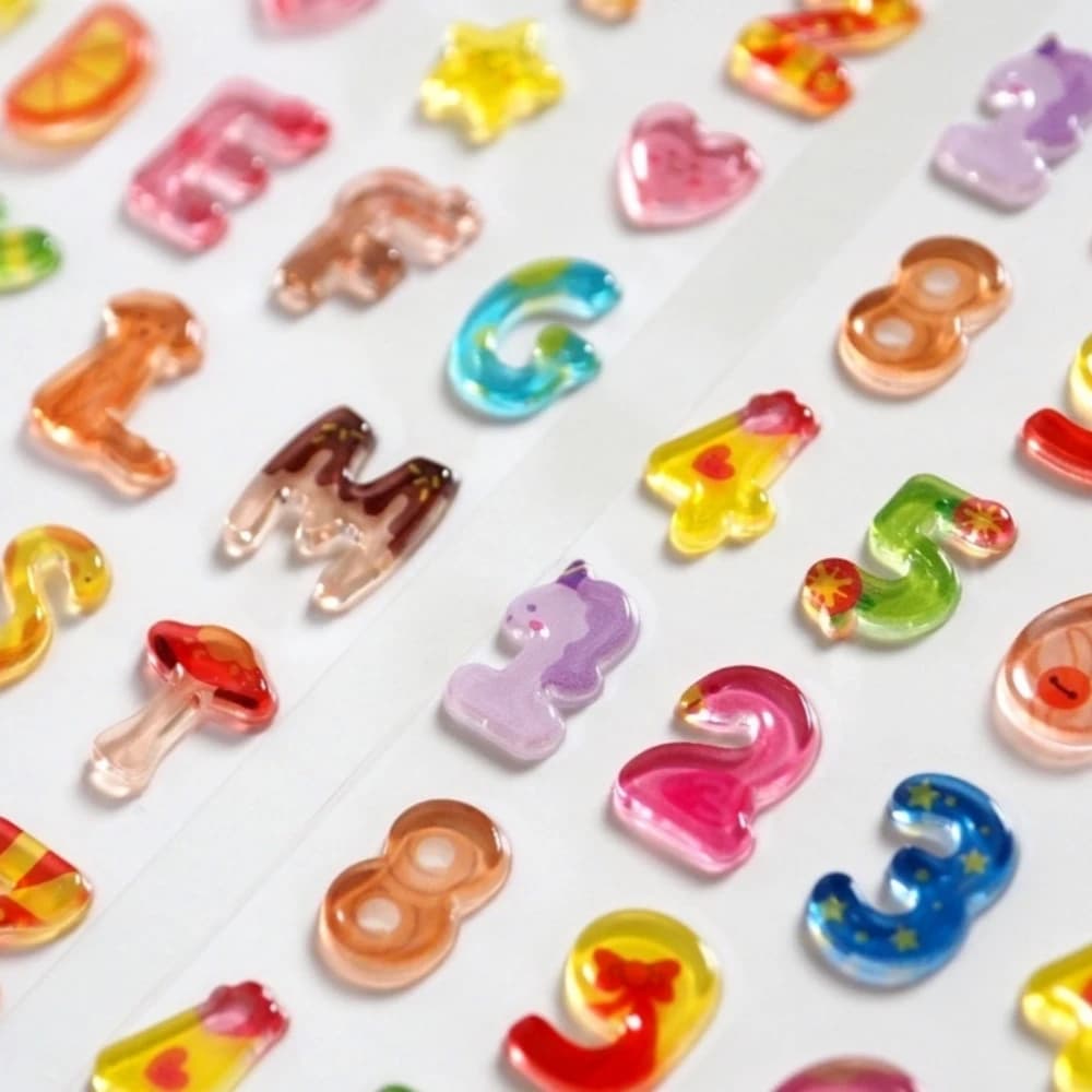 Korean Import BONITO Creative Alphabet Number Colorful Jelly 3D Stickers Scrapbooking Diy Journal Stationery Sticker School Gift