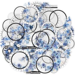 Etori Life Fall in Love Blues Floral Vine Black and White Round Border Pet Stickers 20 Sheets for Notebook Collage Decoration, Laptop Stickers, Office Decoration Accessories, Handmade Scrapbooking Supplies, Pencil Cases, Stamp Pads, DIY Diary, Student Gift Paper Bags, Stationery Stickers, School Supplies, Back-To-School Season, Gifts for Friends