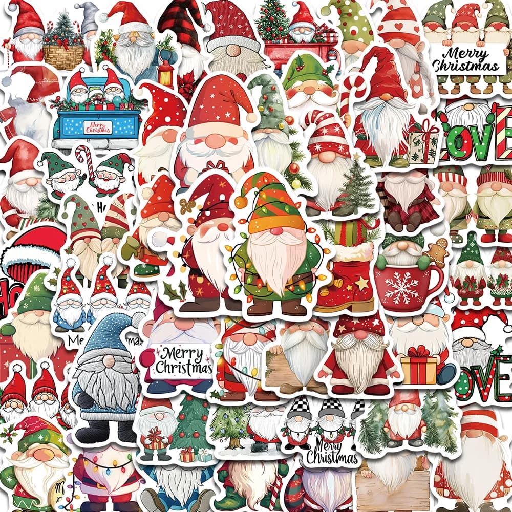 50PCS Happy Christmas Gnome Stickers PVC Decorative for Home 2024 Wall Sticker Gift Year Christmas 2025 Aesthetic Phone Sticker