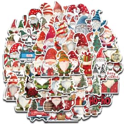 50PCS Happy Christmas Gnome Stickers PVC Decorative for Home 2024 Wall Sticker Gift Year Christmas 2025 Aesthetic Phone Sticker