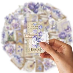 Etori Life Purple Blue Roland Letters with Floral Patterns Vintage Journal Stickers DIY Scrapbook Supplies, Room Decoration, Gift Box Packaging, Baking Sealing, Student Stationery, Children's Stickers, Die-Cut Craft