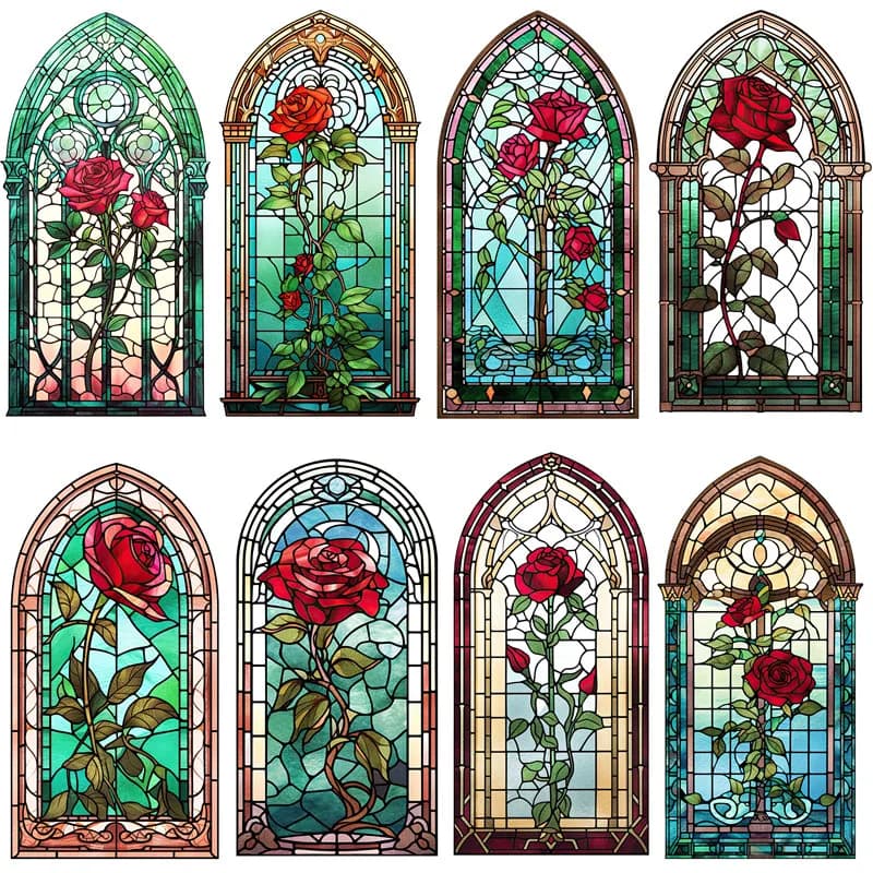 20Pcs/Pack Vintage Red Rose Glass Window Sticker DIY Craft Scrapbooking Album Junk Journal Decorative Stickers