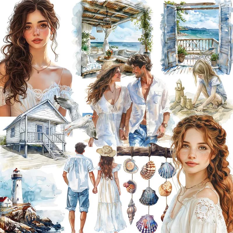 20Pcs/Pack Seaside Vacation Sticker DIY Craft Scrapbooking Album Junk Journal Decorative Stickers