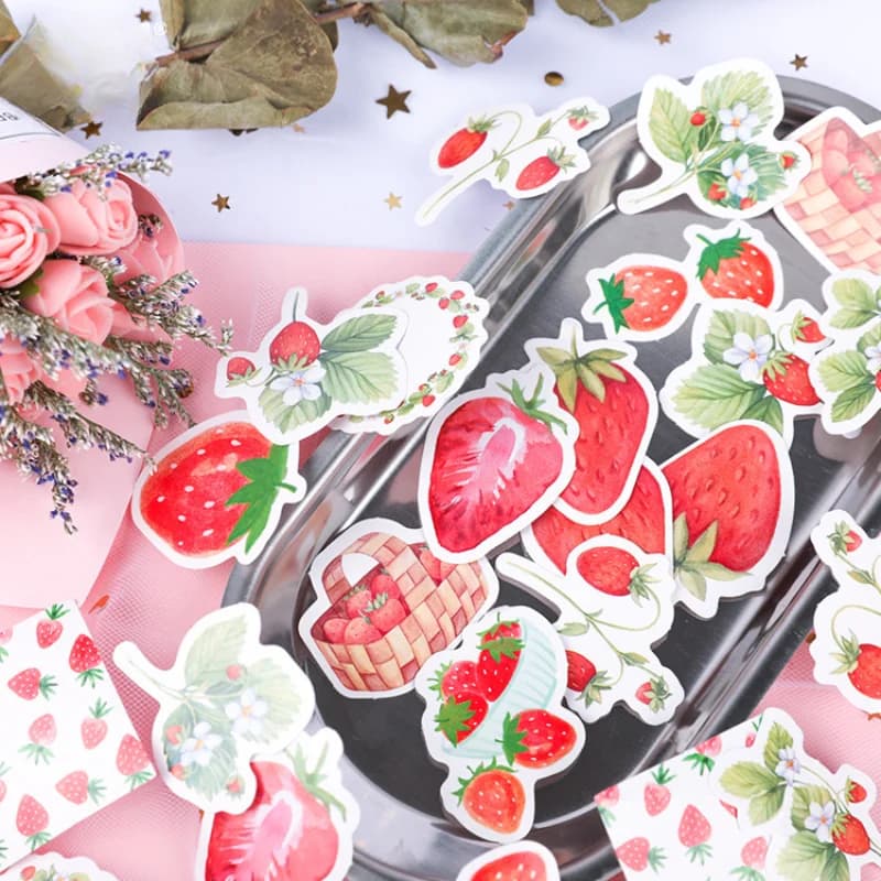 46pcs/30pcs/box Cute Strawberry Fresh Fruit Plants Florals Coffee Theme Magician Diary Journaling DIY Creative Seal Stickers