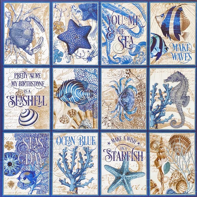 12Pcs/Pack Retro Blue Ocean Marine Animals Vintage Sticker DIY Craft Scrapbooking Album Junk Journal Decorative Stickers