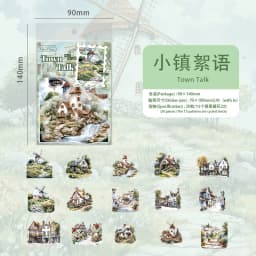 30pcs/pack Ins Aesthetic Stationery Stickers Town Scenery PET Scrapbook Stickers Collage Decor Diary Album Junk Journal Supplies