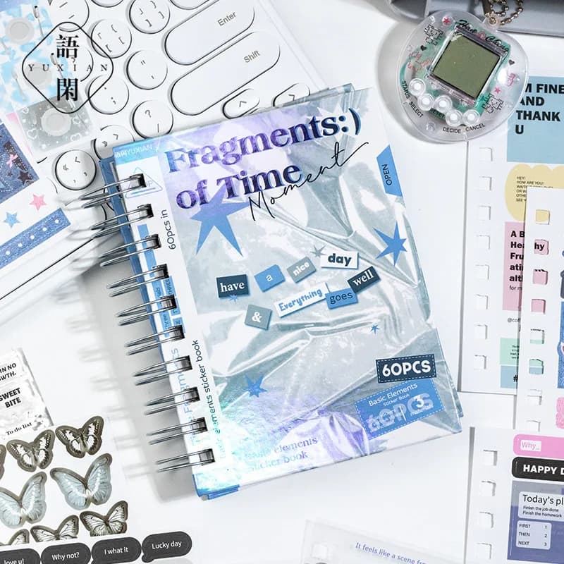 60sheets Korean Ins Time Fragments Series Coil Die Cutting Sticker Book DIY Scrapbook Collage Junk Journal Background Decoration