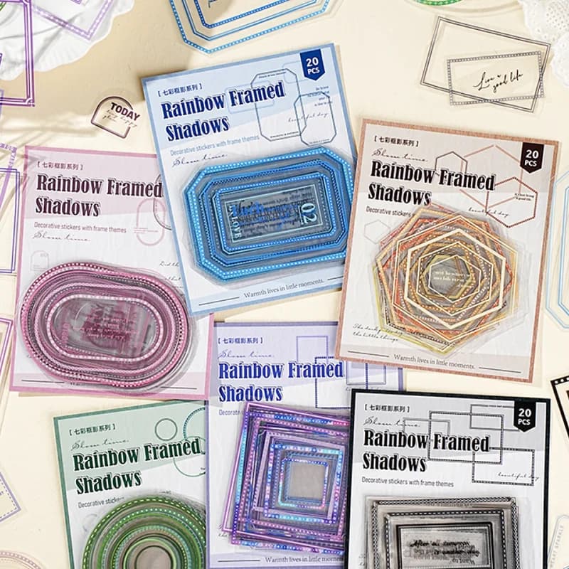 Mr. Paper 3-Pack Rainbow Frame Stickers - Multicolor Border Theme, Creative Journal Decor for DIY Frame, Phone Case & Scrapbook