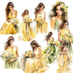 Fantasy Yellow Watercolor Summer Long Skirt Girl Stickers Cute Crafts Scrapbooking Planner Journal Stationery Planner Kawaii